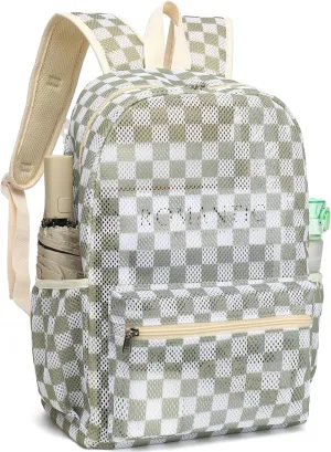 CAMTOP Mesh Backpack Kids Boys Girls Bookbag See Through Preschool Backpacks Casual Daypack for School Beach Travel Sport (Green White Check)