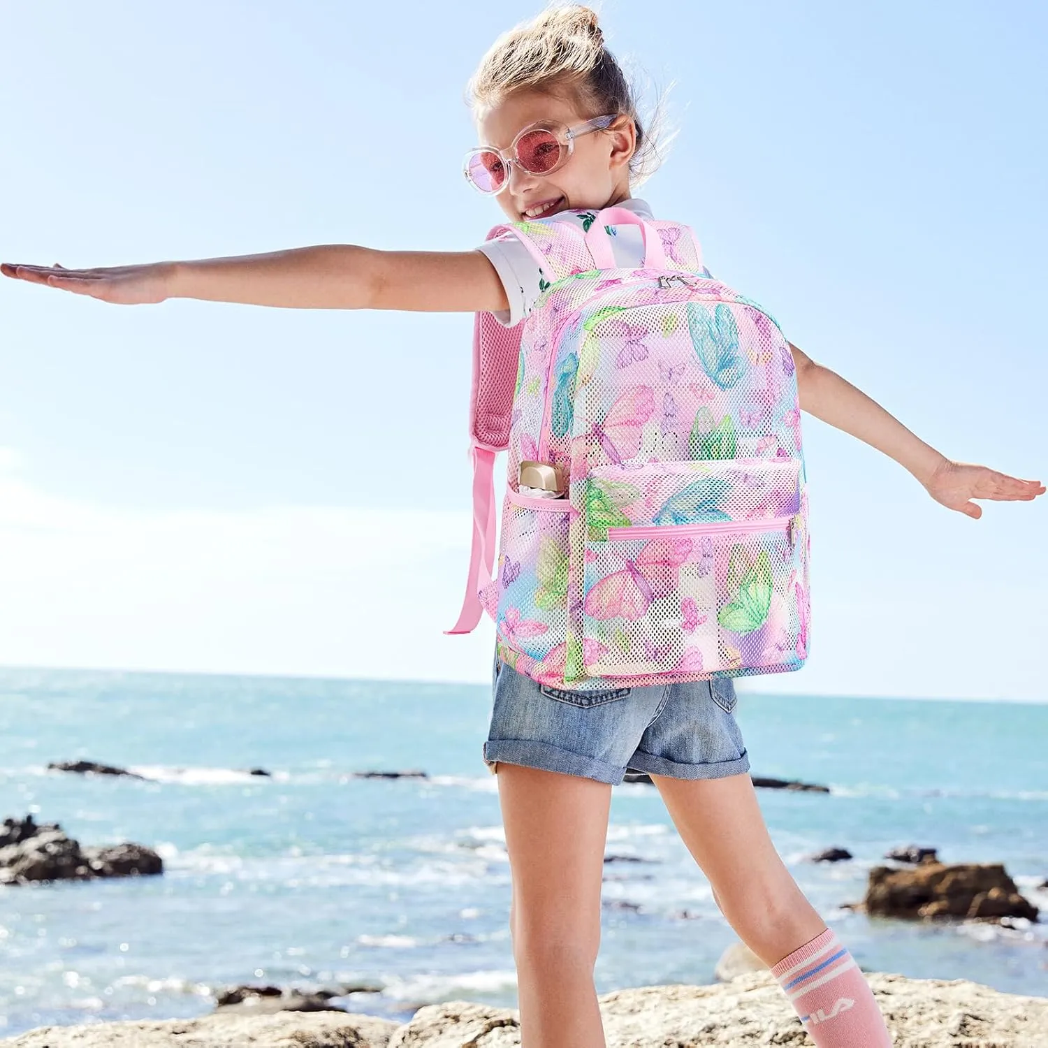 CAMTOP Mesh Backpack Kids Boys Girls Bookbag See Through Preschool Backpacks Casual Daypack for School Beach Travel Swim(Age 3-8 Years)