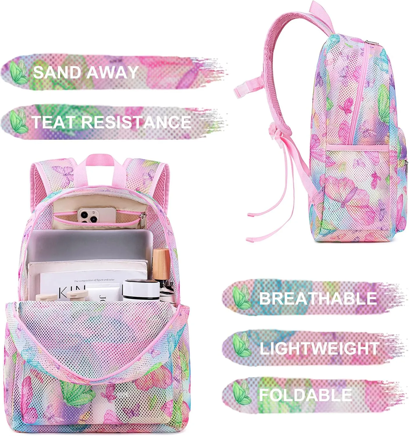 CAMTOP Mesh Backpack Kids Boys Girls Bookbag See Through Preschool Backpacks Casual Daypack for School Beach Travel Swim(Age 3-8 Years)