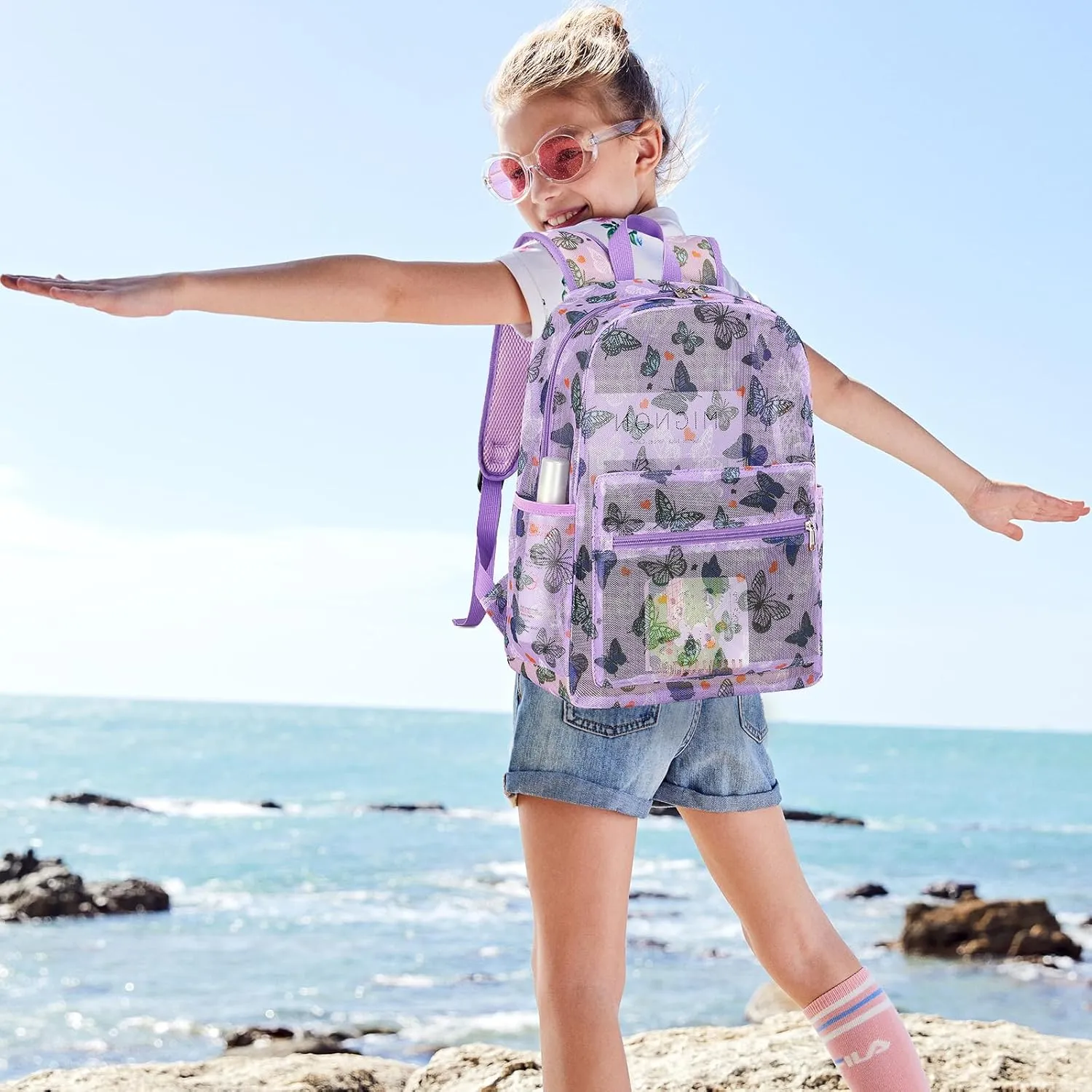 CAMTOP Mesh Backpack Kids Girls Boys Bookbag See Through Preschool Backpacks Casual Daypack for School Beach Travel Swim(Age 3-8 Years)