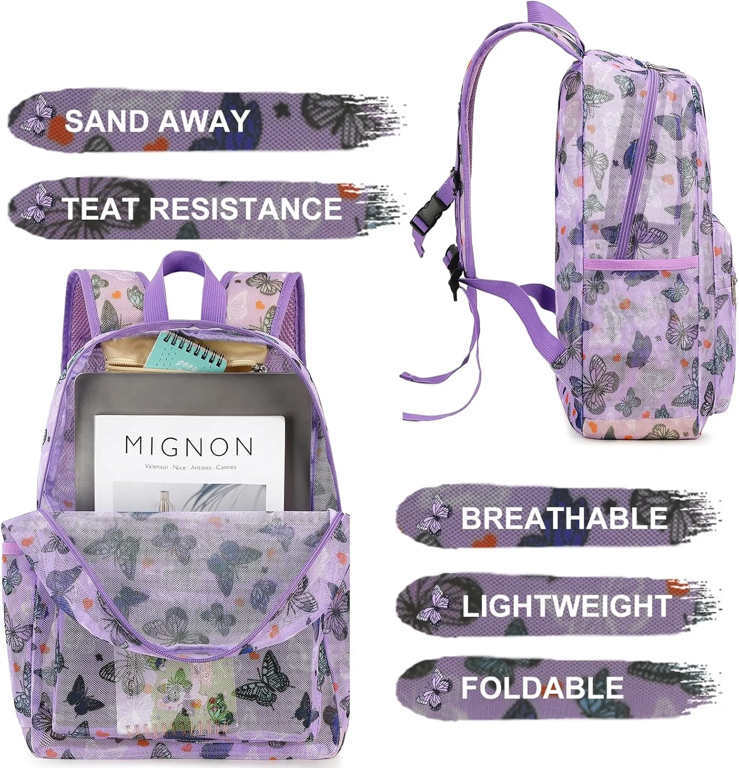 CAMTOP Mesh Backpack Kids Girls Boys Bookbag See Through Preschool Backpacks Casual Daypack for School Beach Travel Swim(Age 3-8 Years)