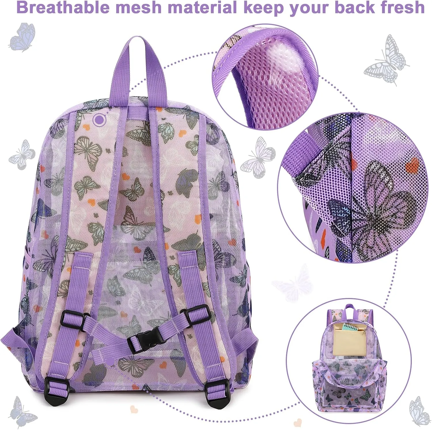 CAMTOP Mesh Backpack Kids Girls Boys Bookbag See Through Preschool Backpacks Casual Daypack for School Beach Travel Swim(Age 3-8 Years)