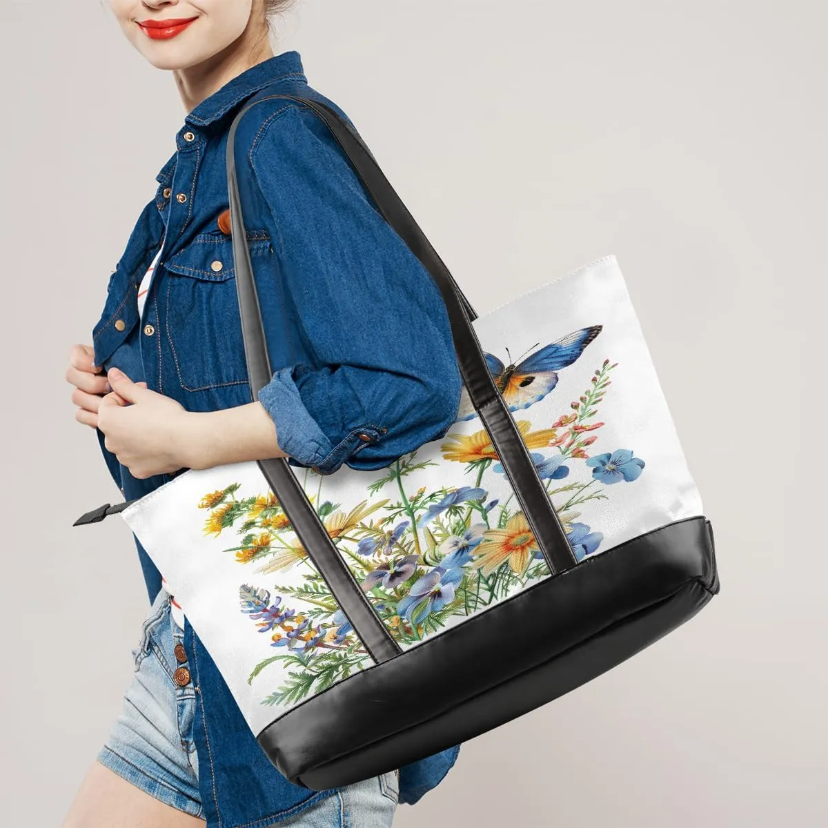 Canvas Laptop Tote Bag for Women Art Autism Word 15.6 Inch Large Capacity Computer Bag