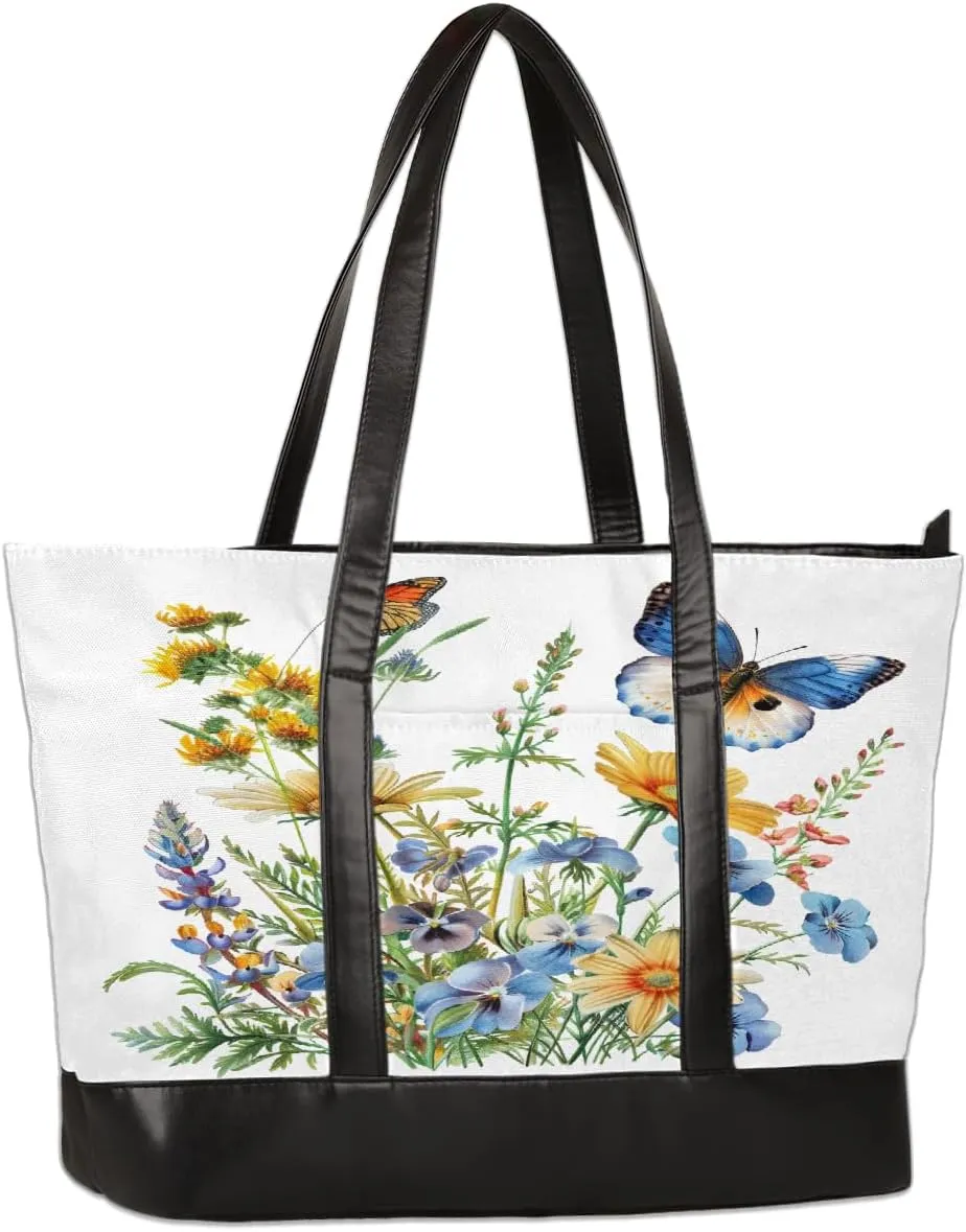 Canvas Laptop Tote Bag for Women Art Autism Word 15.6 Inch Large Capacity Computer Bag