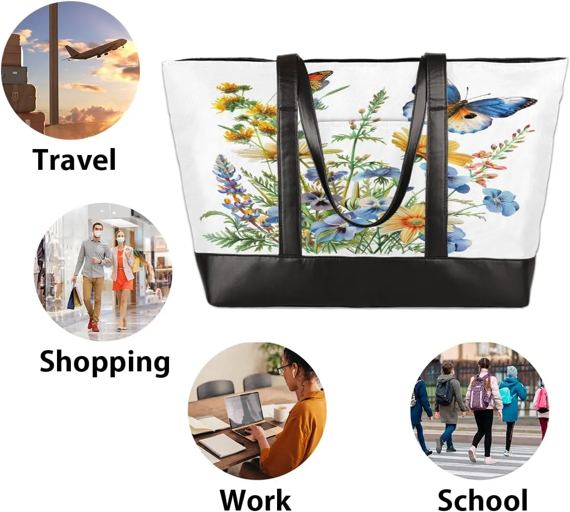 Canvas Laptop Tote Bag for Women Art Autism Word 15.6 Inch Large Capacity Computer Bag
