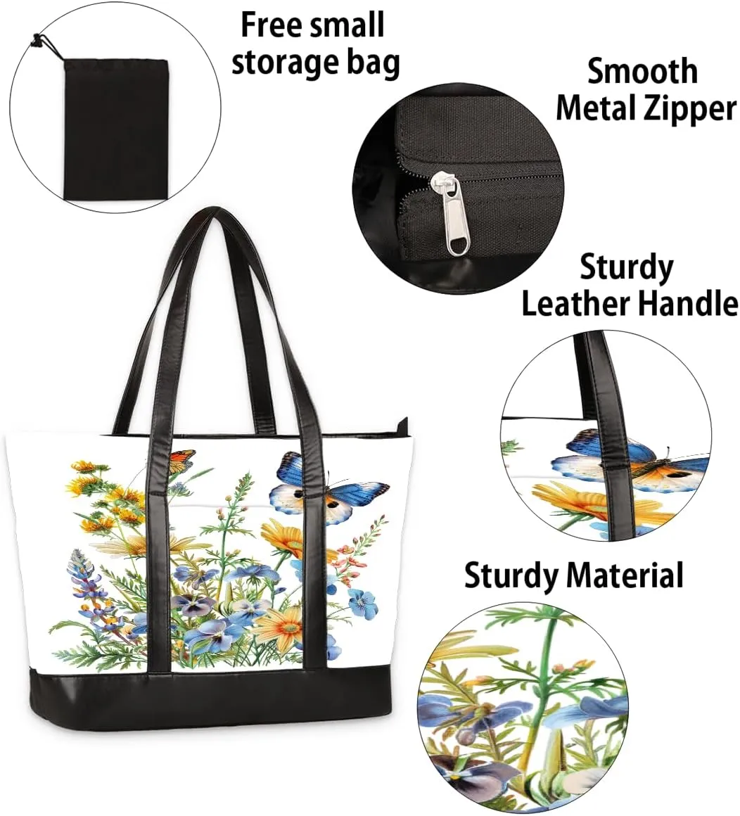 Canvas Laptop Tote Bag for Women Art Autism Word 15.6 Inch Large Capacity Computer Bag