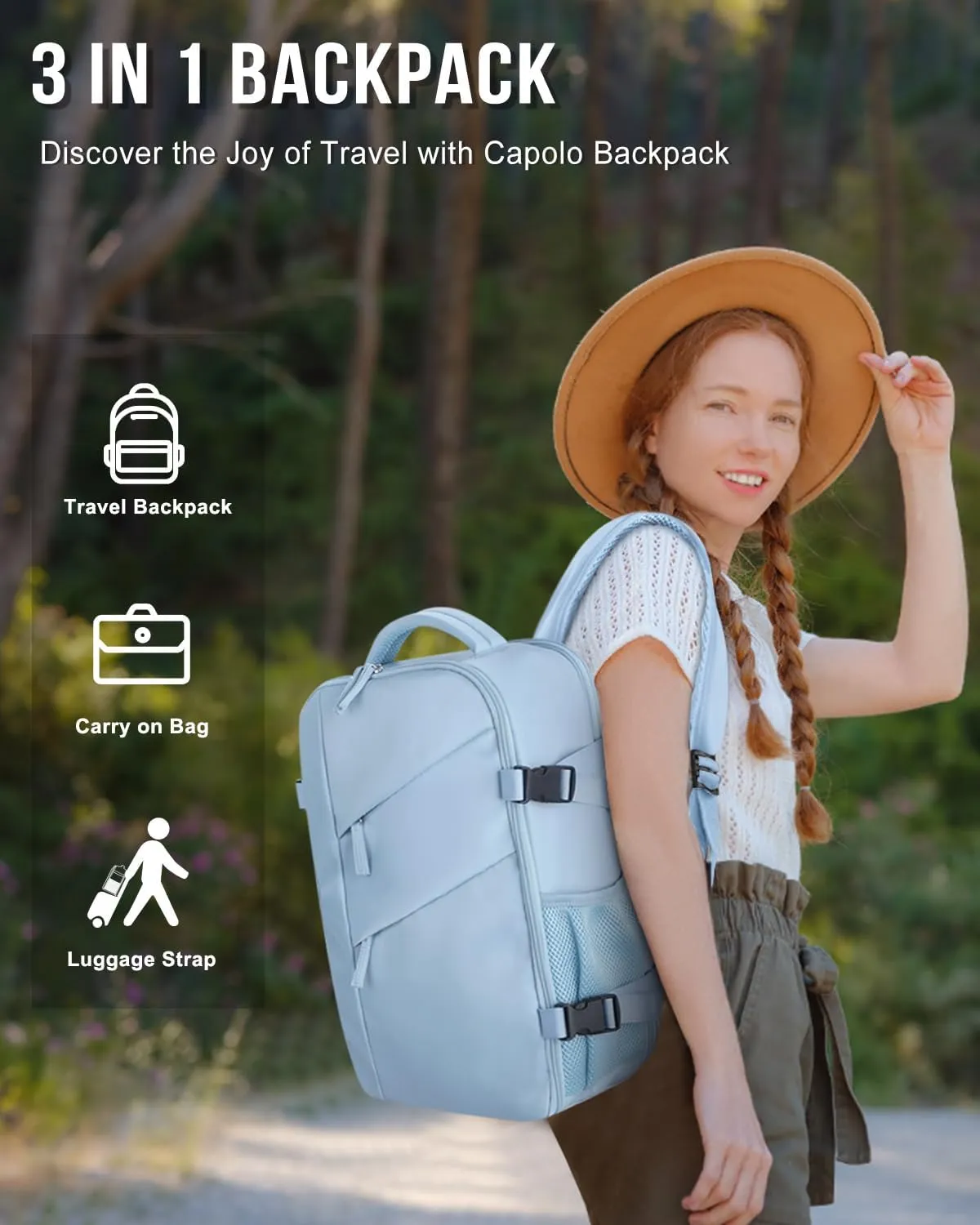 Capolo Travel Backpack for Women Men Waterproof Laptop Backpack Flight Approved Carry On Backpack Overnight Weekender Bag College Bookbag for Business, Work, Traveling Fits 15.6 '' Laptop,Light Blue