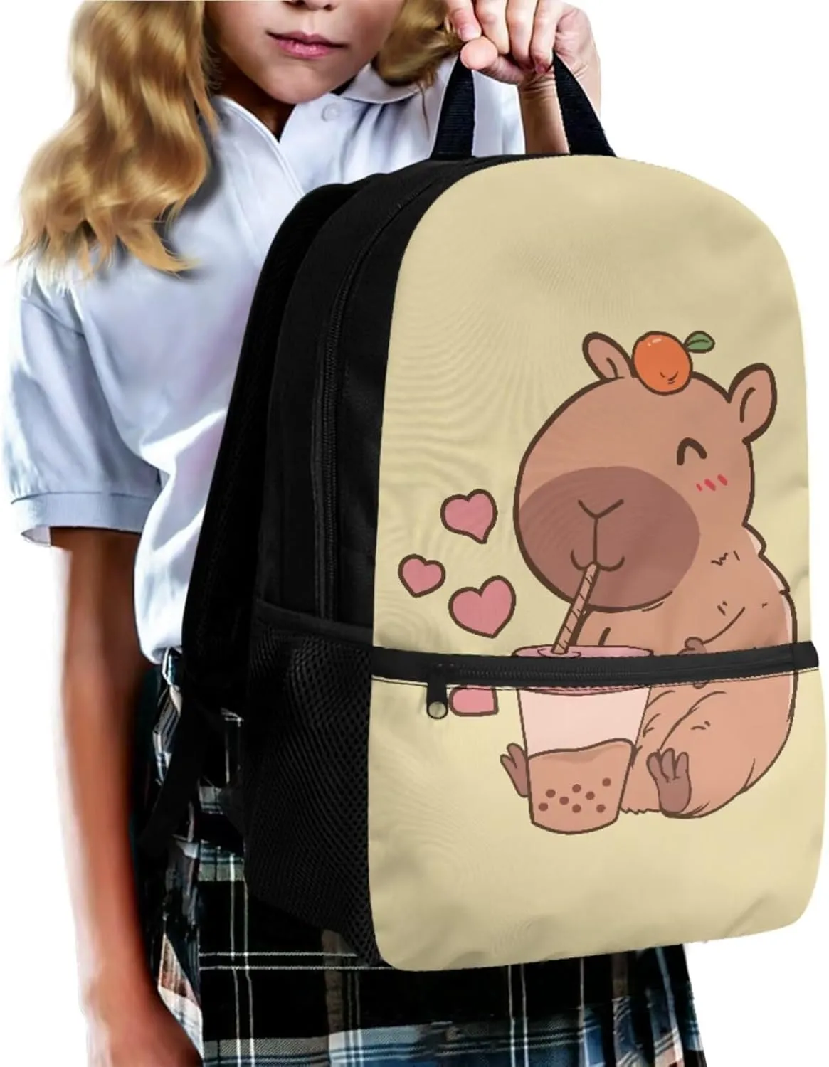 Cartoon Capybara Girls Backpack 6-8 Years Old Lightweight Bookbag with Lunch Box for Kids Adjustable Strap Kids School Bag Set for Kindergarten Preschool Large Capacity Travel Backpacks