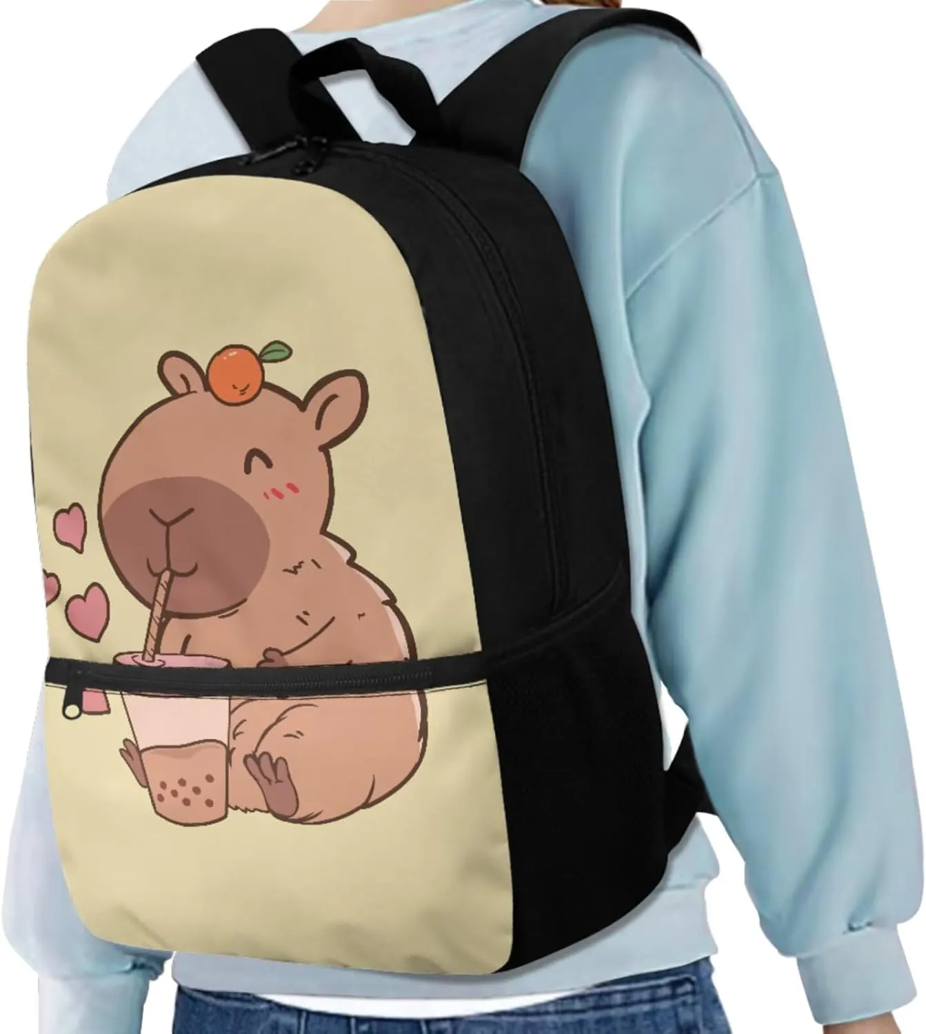 Cartoon Capybara Girls Backpack 6-8 Years Old Lightweight Bookbag with Lunch Box for Kids Adjustable Strap Kids School Bag Set for Kindergarten Preschool Large Capacity Travel Backpacks