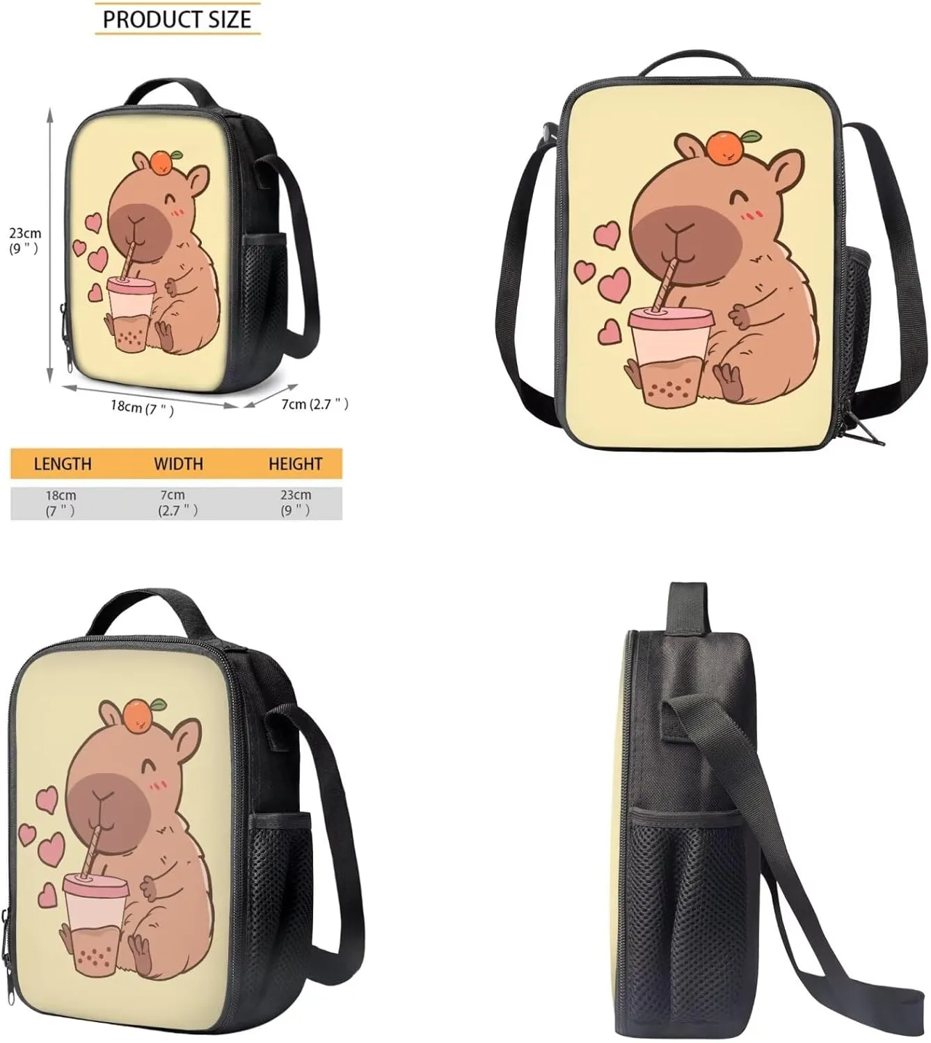 Cartoon Capybara Girls Backpack 6-8 Years Old Lightweight Bookbag with Lunch Box for Kids Adjustable Strap Kids School Bag Set for Kindergarten Preschool Large Capacity Travel Backpacks