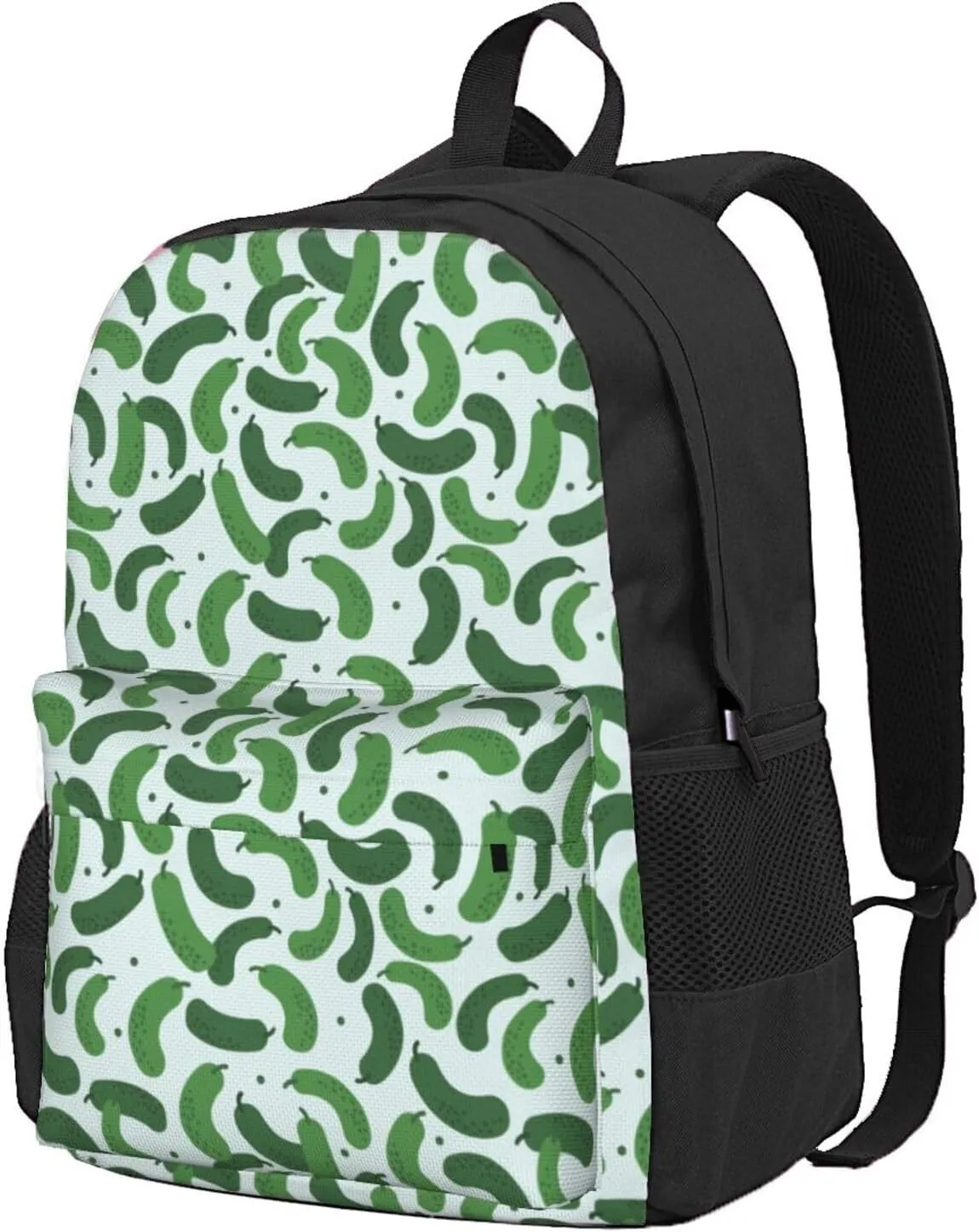 Cartoon Cucumber Pattern Backpack for Women Men Worker Teacher Business Travel Backpacks Shoulders Bag Daypack Bookbag with Mesh Pockets