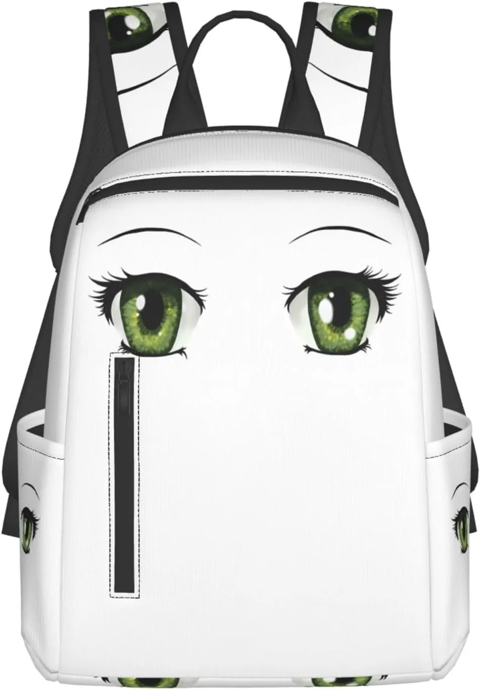 Cartoon Cute Green Eyes Casual Backpacks Large Capacity Laptop Backpack Sports Rucksack Travel Daypack Adjustable Shoulder Strap Work Bag for Outdoor Camping