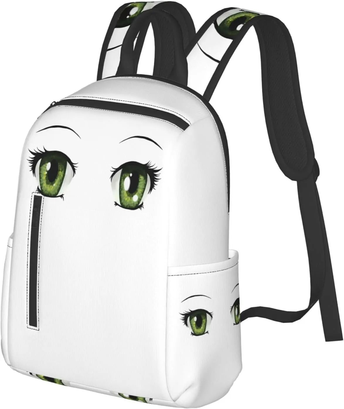 Cartoon Cute Green Eyes Casual Backpacks Large Capacity Laptop Backpack Sports Rucksack Travel Daypack Adjustable Shoulder Strap Work Bag for Outdoor Camping