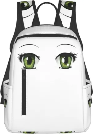 Cartoon Cute Green Eyes Casual Backpacks Large Capacity Laptop Backpack Sports Rucksack Travel Daypack Adjustable Shoulder Strap Work Bag for Outdoor Camping