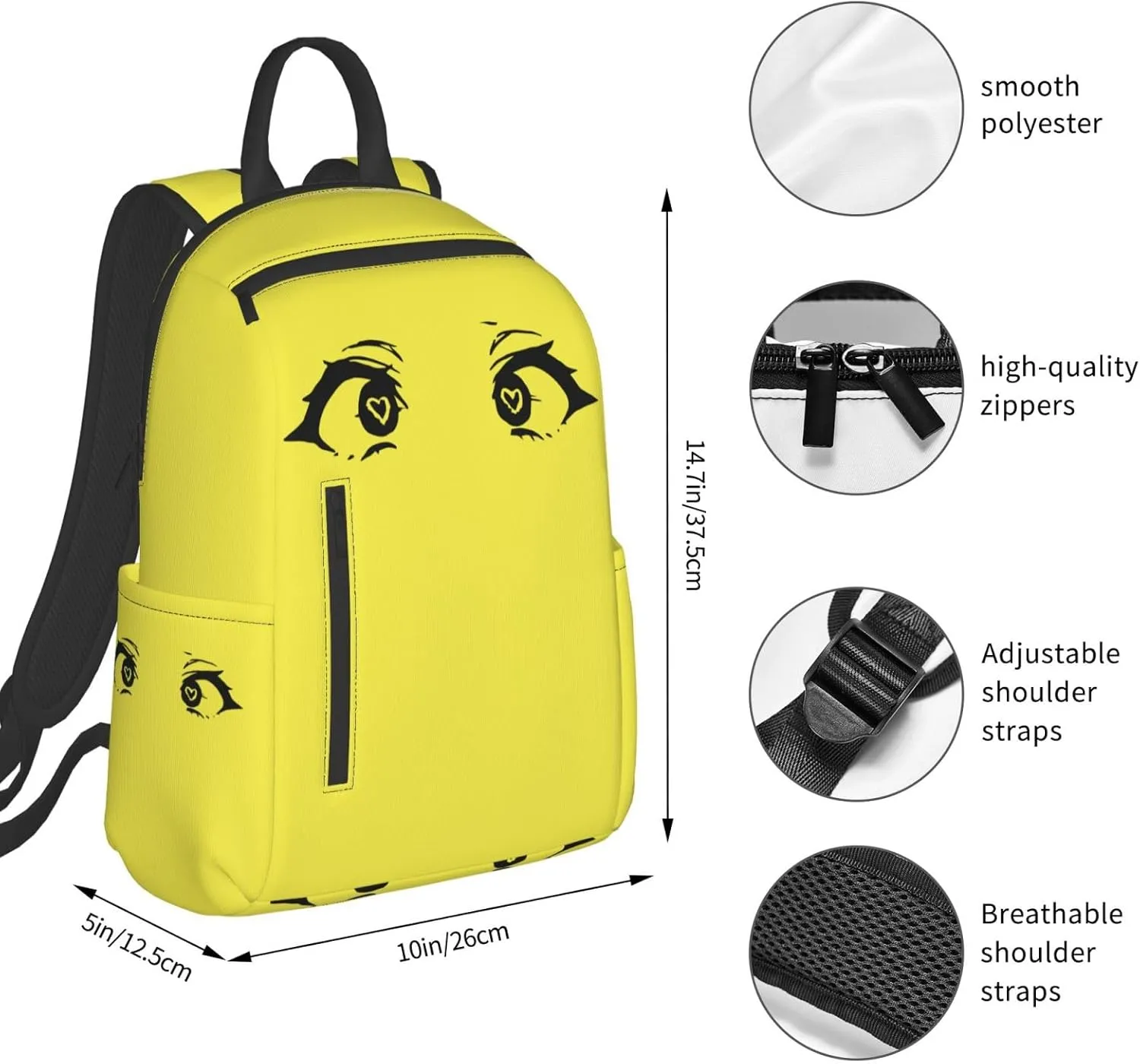 Cartoon Cute Hearts Eyes Casual Backpacks Large Capacity Laptop Backpack Sports Rucksack Travel Daypack Adjustable Shoulder Strap Work Bag for Outdoor Camping
