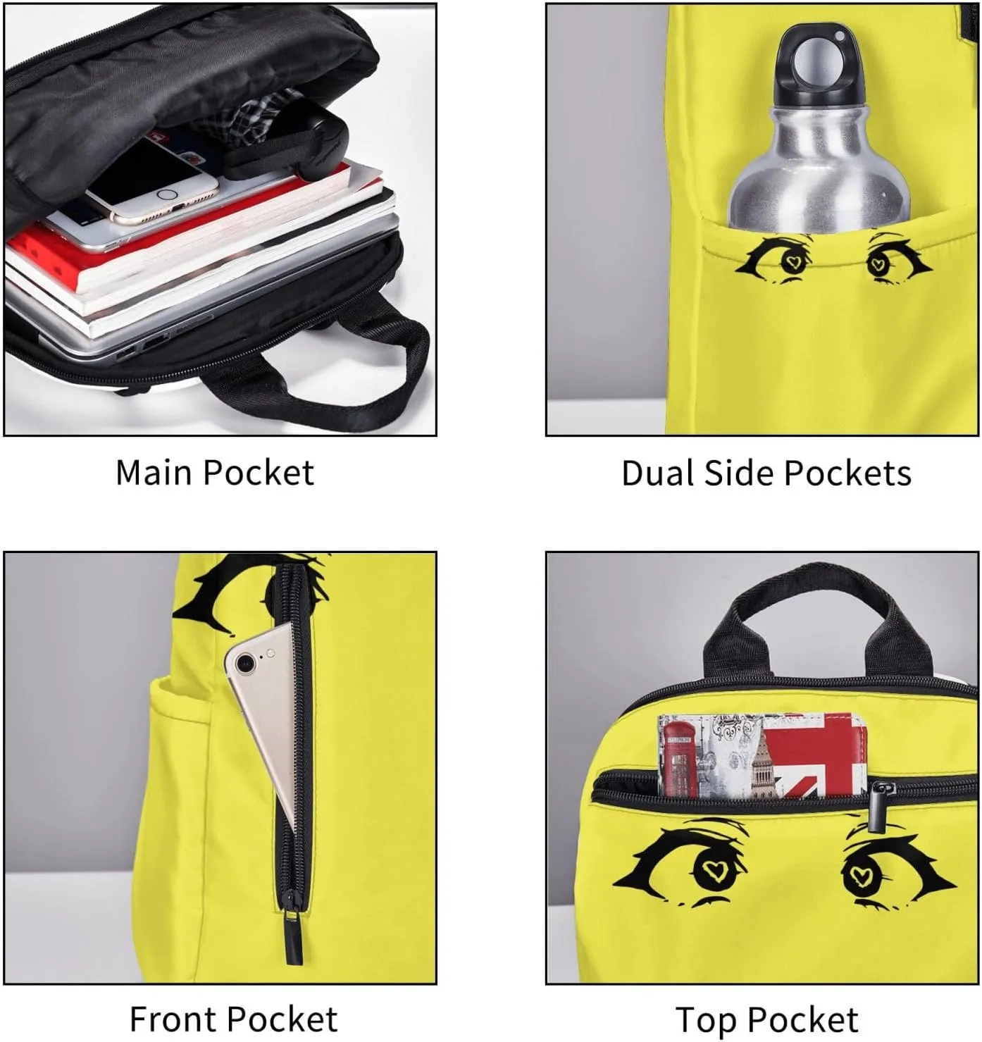 Cartoon Cute Hearts Eyes Casual Backpacks Large Capacity Laptop Backpack Sports Rucksack Travel Daypack Adjustable Shoulder Strap Work Bag for Outdoor Camping