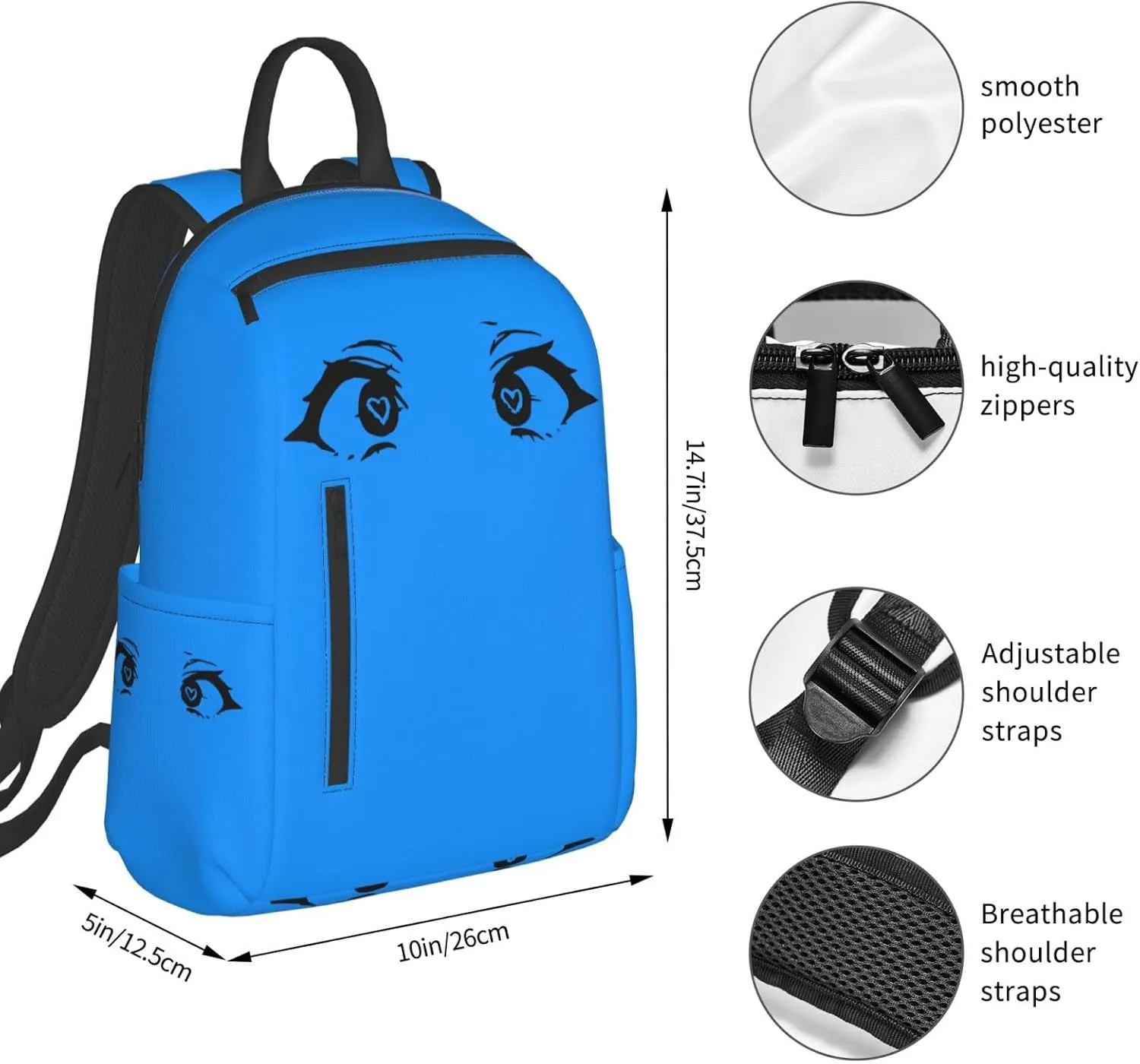 Cartoon Cute Hearts Eyes Casual Backpacks Large Capacity Laptop Backpack Sports Rucksack Travel Daypack Adjustable Shoulder Strap Work Bag for Outdoor Camping