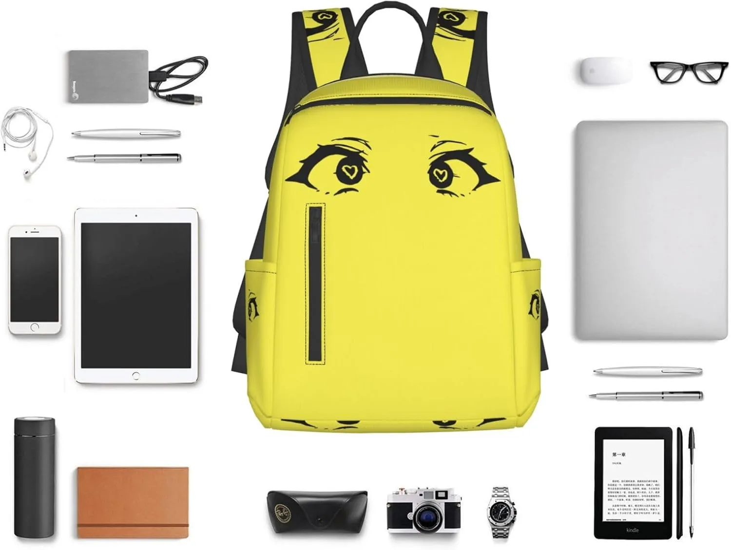 Cartoon Cute Hearts Eyes Casual Backpacks Large Capacity Laptop Backpack Sports Rucksack Travel Daypack Adjustable Shoulder Strap Work Bag for Outdoor Camping