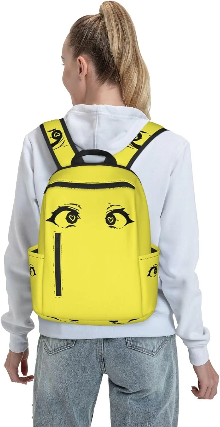 Cartoon Cute Hearts Eyes Casual Backpacks Large Capacity Laptop Backpack Sports Rucksack Travel Daypack Adjustable Shoulder Strap Work Bag for Outdoor Camping