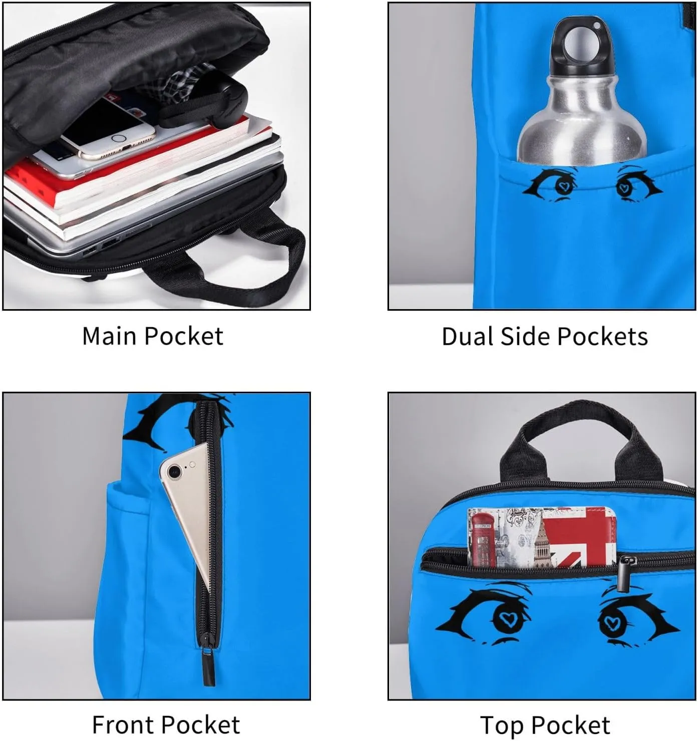 Cartoon Cute Hearts Eyes Casual Backpacks Large Capacity Laptop Backpack Sports Rucksack Travel Daypack Adjustable Shoulder Strap Work Bag for Outdoor Camping