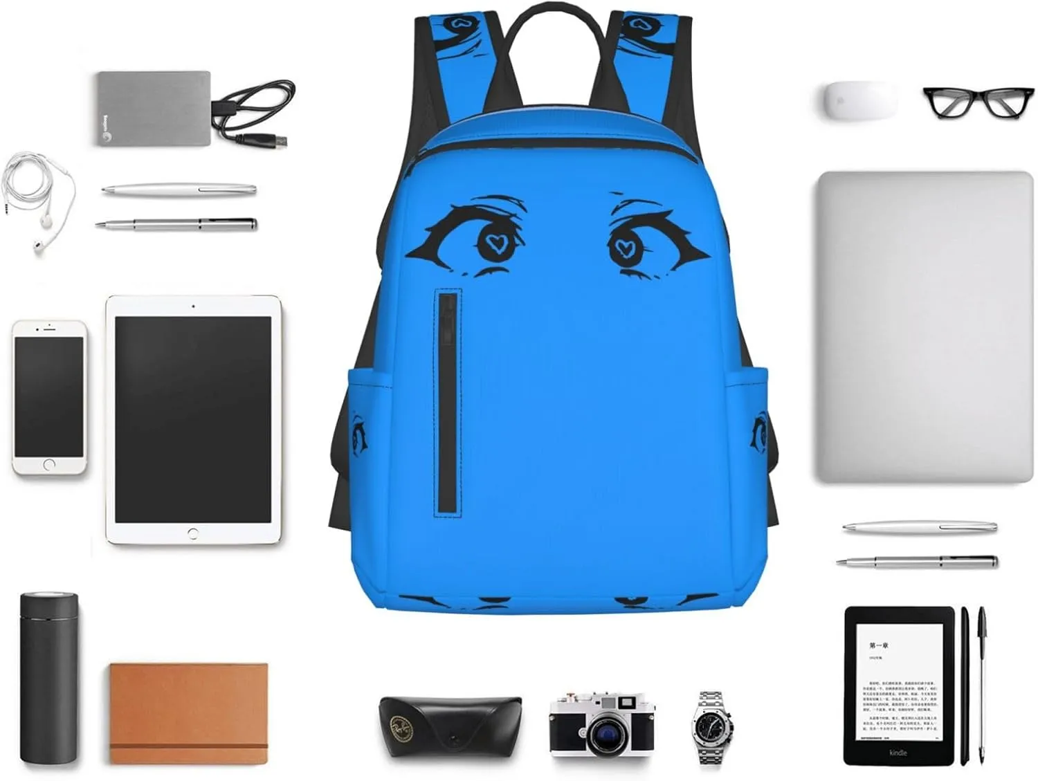 Cartoon Cute Hearts Eyes Casual Backpacks Large Capacity Laptop Backpack Sports Rucksack Travel Daypack Adjustable Shoulder Strap Work Bag for Outdoor Camping