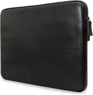 Casemade Real Leather Laptop Case/Zipped Folio Bag with Inner Pocket & Wool Lining Compatible with Apple MacBook, HP, Dell, Asus, Levovo (16 Inch - Black)