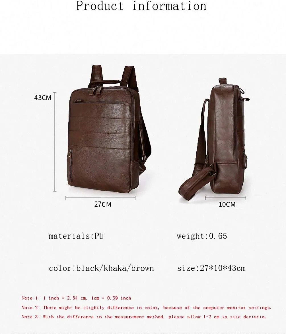 Casual Bag Men Women Backpack Travel Quality PU Leather Laptop Computer Light Brown