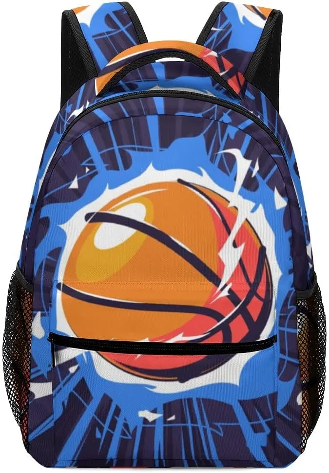 Casual Daypacks Backpacks Laptop Backpack Flaming Basketball Fire Work Bussiness School Students Bookbag Travel Hiking Gym Bags Waterproof Lightweight Women Men 16.5x12x6 Inch