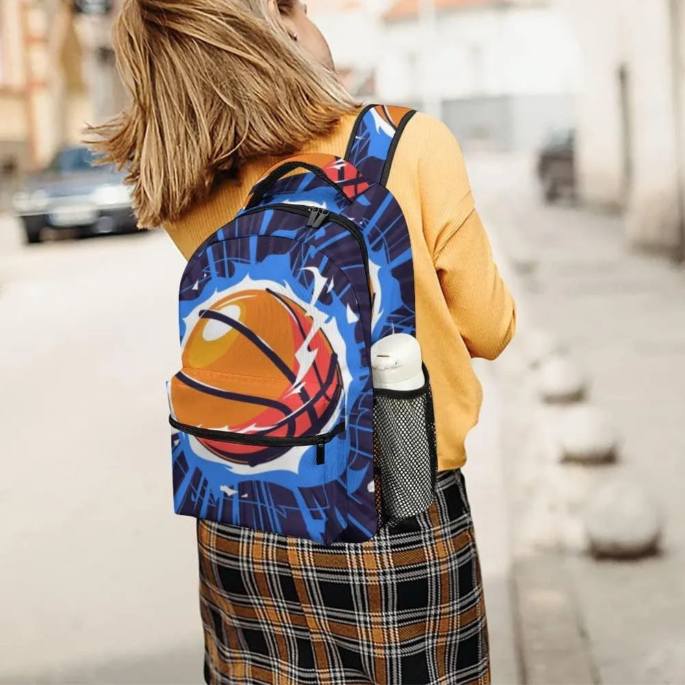 Casual Daypacks Backpacks Laptop Backpack Flaming Basketball Fire Work Bussiness School Students Bookbag Travel Hiking Gym Bags Waterproof Lightweight Women Men 16.5x12x6 Inch
