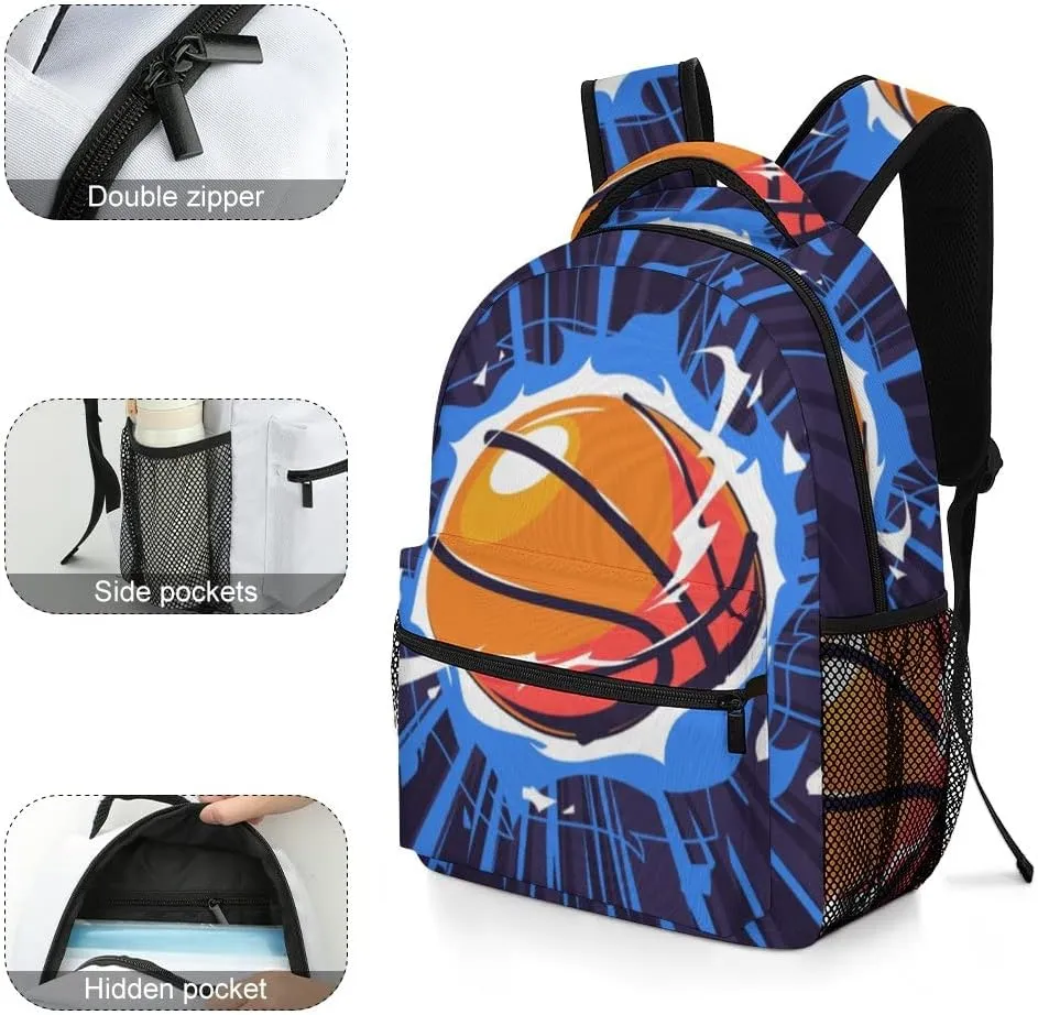 Casual Daypacks Backpacks Laptop Backpack Flaming Basketball Fire Work Bussiness School Students Bookbag Travel Hiking Gym Bags Waterproof Lightweight Women Men 16.5x12x6 Inch