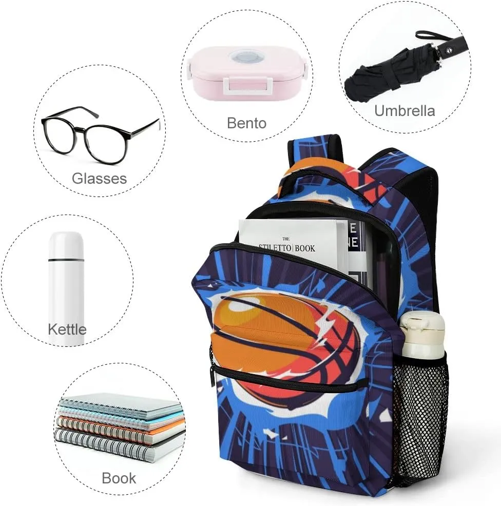 Casual Daypacks Backpacks Laptop Backpack Flaming Basketball Fire Work Bussiness School Students Bookbag Travel Hiking Gym Bags Waterproof Lightweight Women Men 16.5x12x6 Inch