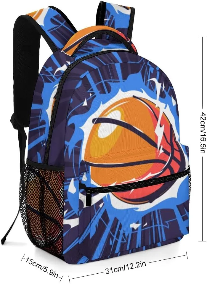Casual Daypacks Backpacks Laptop Backpack Flaming Basketball Fire Work Bussiness School Students Bookbag Travel Hiking Gym Bags Waterproof Lightweight Women Men 16.5x12x6 Inch