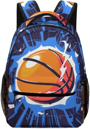 Casual Daypacks Backpacks Laptop Backpack Flaming Basketball Fire Work Bussiness School Students Bookbag Travel Hiking Gym Bags Waterproof Lightweight Women Men 16.5x12x6 Inch