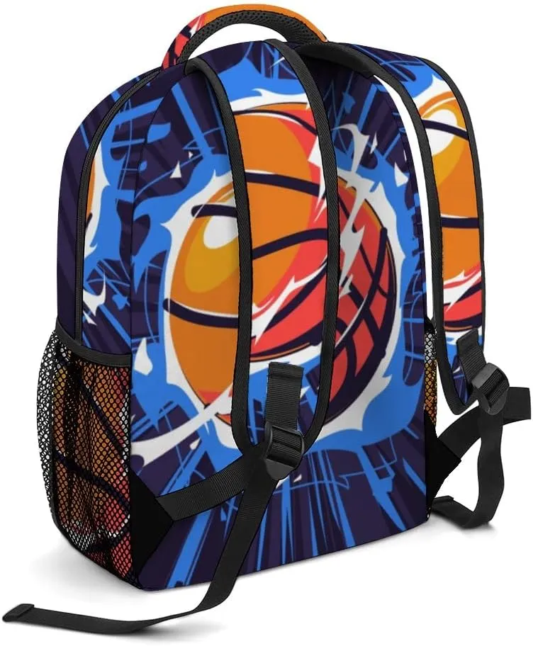 Casual Daypacks Backpacks Laptop Backpack Flaming Basketball Fire Work Bussiness School Students Bookbag Travel Hiking Gym Bags Waterproof Lightweight Women Men 16.5x12x6 Inch