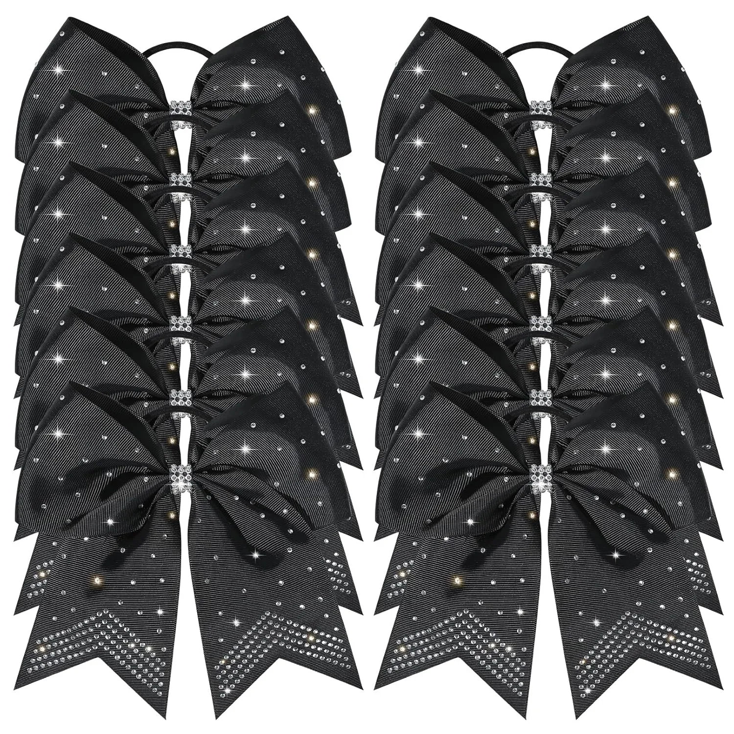 CEELGON 12 PCS Large Rhinestones Cheer Bows, 7" Glitter Cheer Bows Ponytail Holder for Cheerleaders Girls Softball Sports Competition, Black with Full Rhinestone