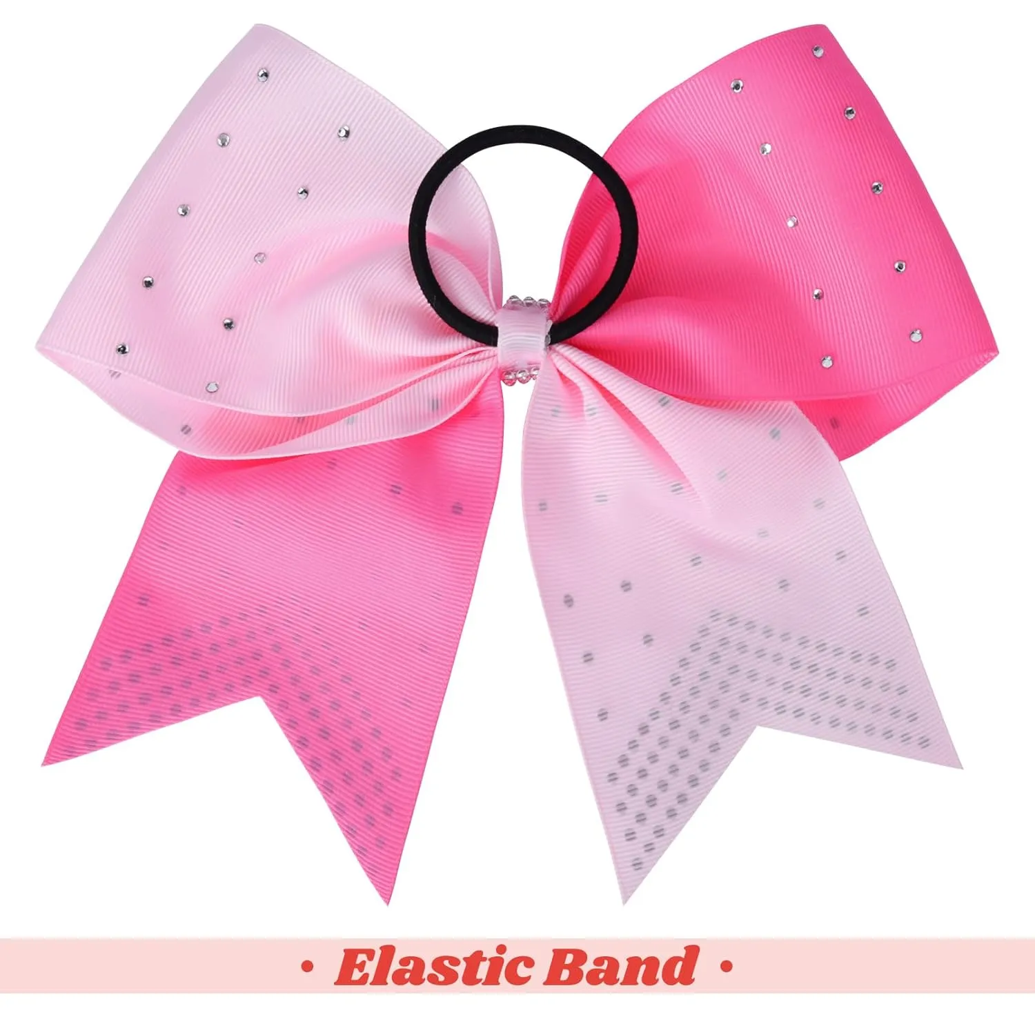 CEELGON Large Rhinestones Cheer Bows, 12 PCS Glitter 7" Cheer Bows Ponytail Holder for Cheerleaders Girls Softball Sports Competition (Light Pink/Hot Pink)