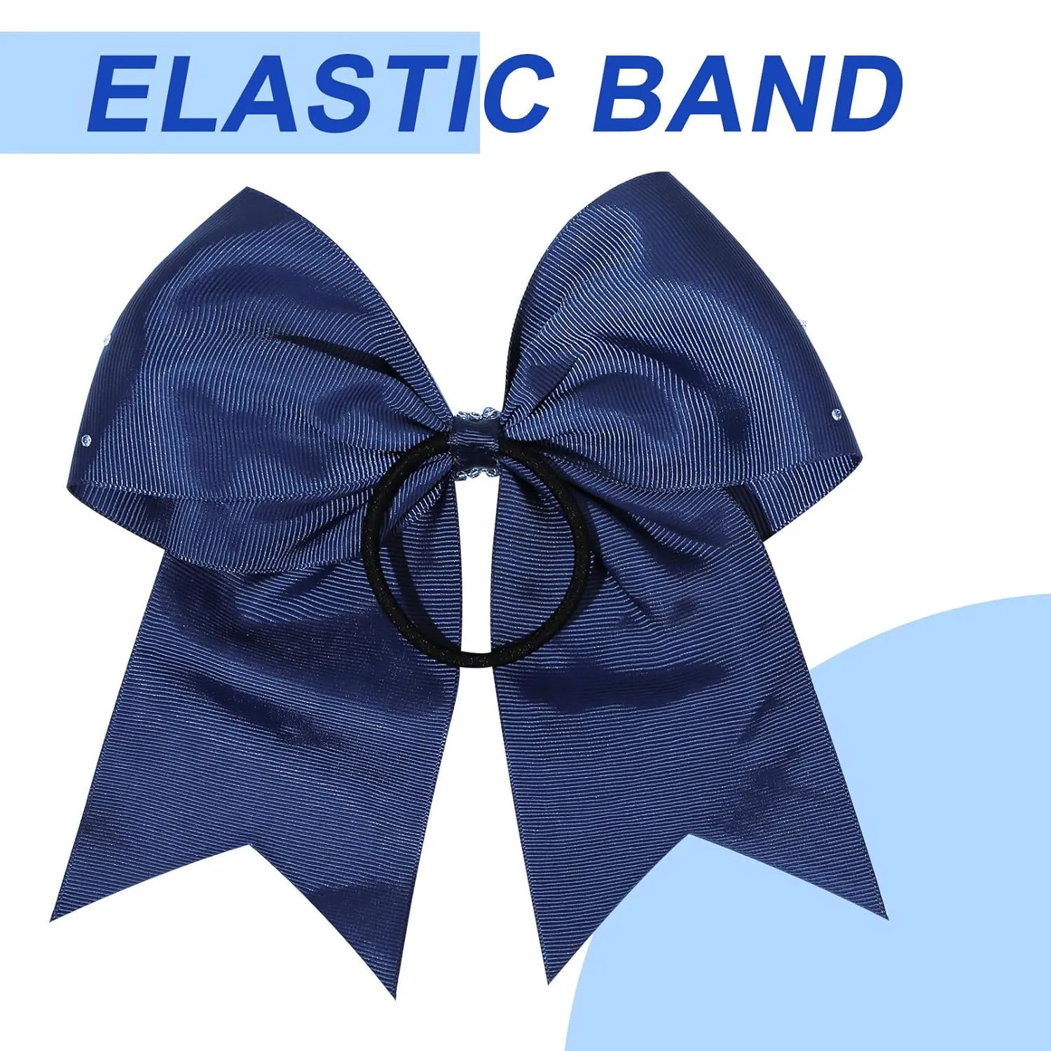 CEELGON Large Rhinestones Cheer Bows, 12 PCS Glitter 7" Cheer Bows Ponytail Holder for Cheerleaders Girls Softball Sports Competition, Navy with Full Rhinestone