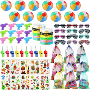 Ceenna Beach Pool Party Favors Swimming Pool Toys Include Inflatable Balls Mini Water Shooting Toys Sunglasses Drawstring Backpacks Whistles Summer Birthday Party Stuffers Supplies(Beach Theme)
