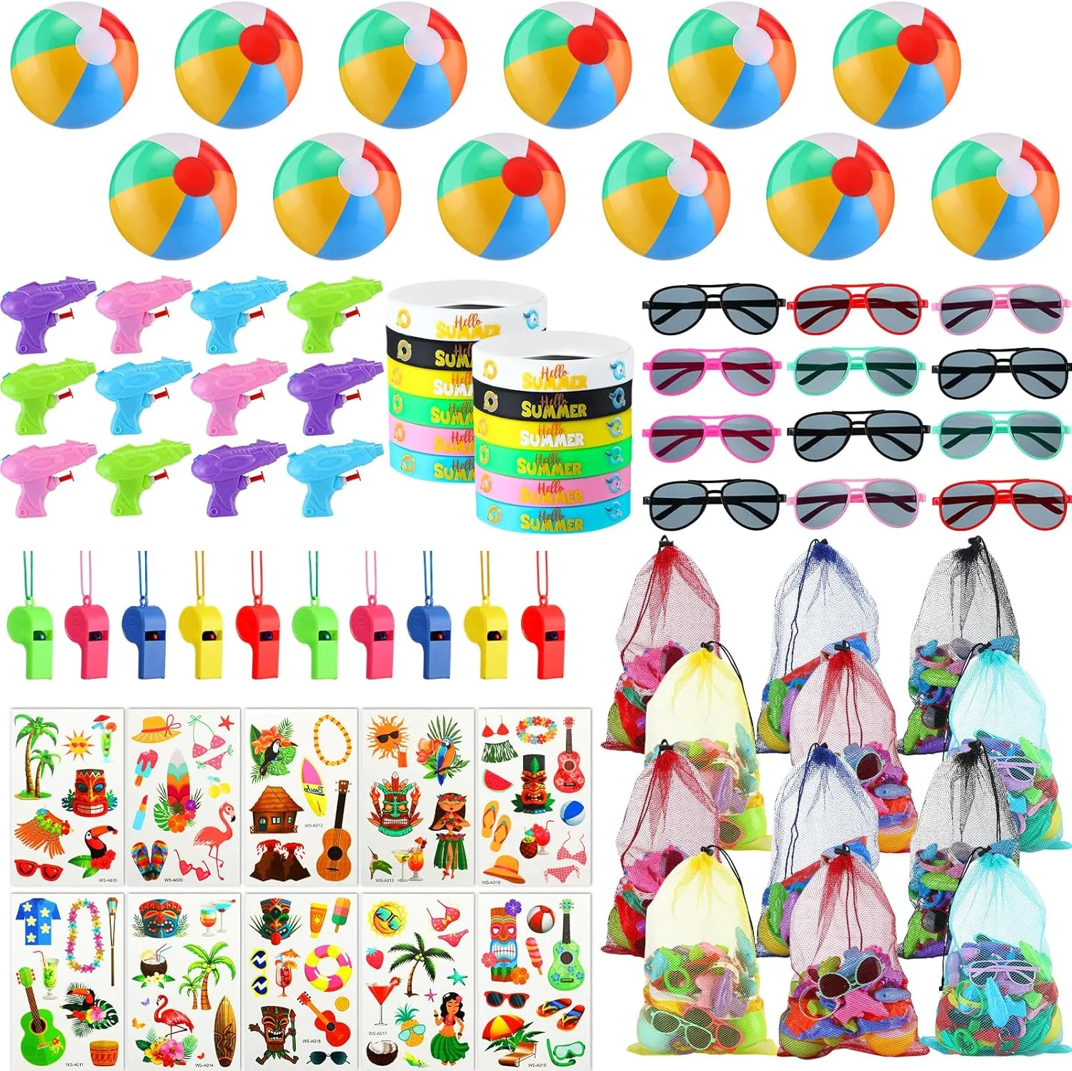 Ceenna Beach Pool Party Favors Swimming Pool Toys Include Inflatable Balls Mini Water Shooting Toys Sunglasses Drawstring Backpacks Whistles Summer Birthday Party Stuffers Supplies(Beach Theme)