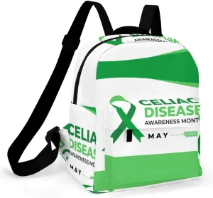 Celiac Disease Awareness Light Green Ribbon Backpack Shoulders Bag Sports Backpack for Party Business Travel