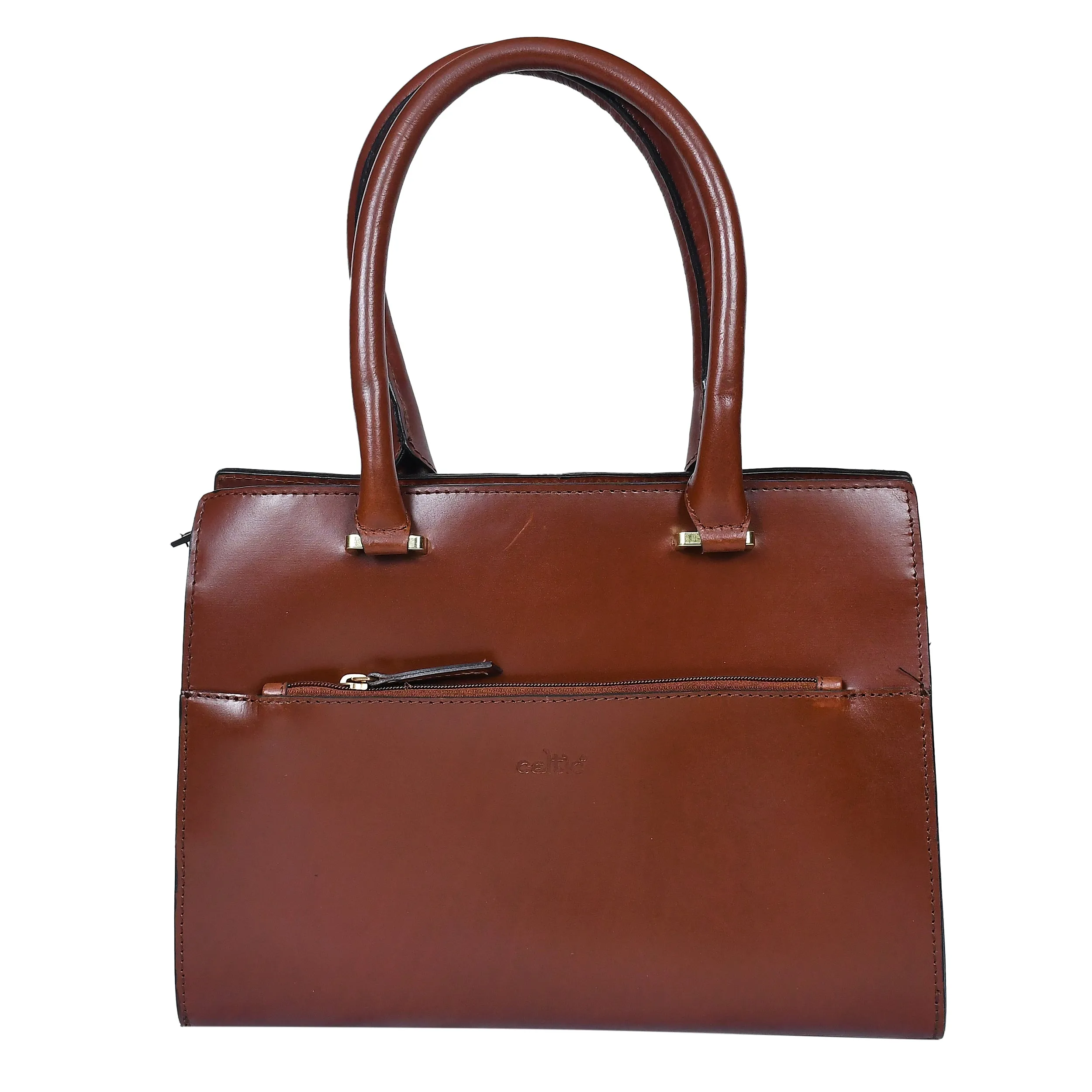 Celtic brown color pure leather tote bag for women and girls | with designer look, Art: BG-1573