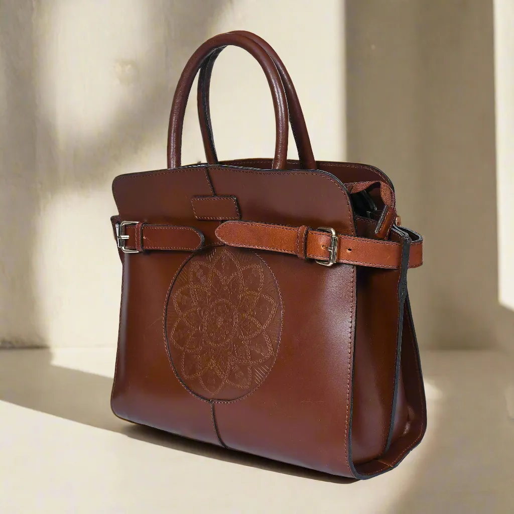 Celtic brown or black color pure leather Shoulder bag for girls and women with glorious design | Party wear.  Art: BG-1555