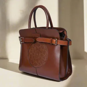 Celtic brown or black color pure leather Shoulder bag for girls and women with glorious design | Party wear.  Art: BG-1555