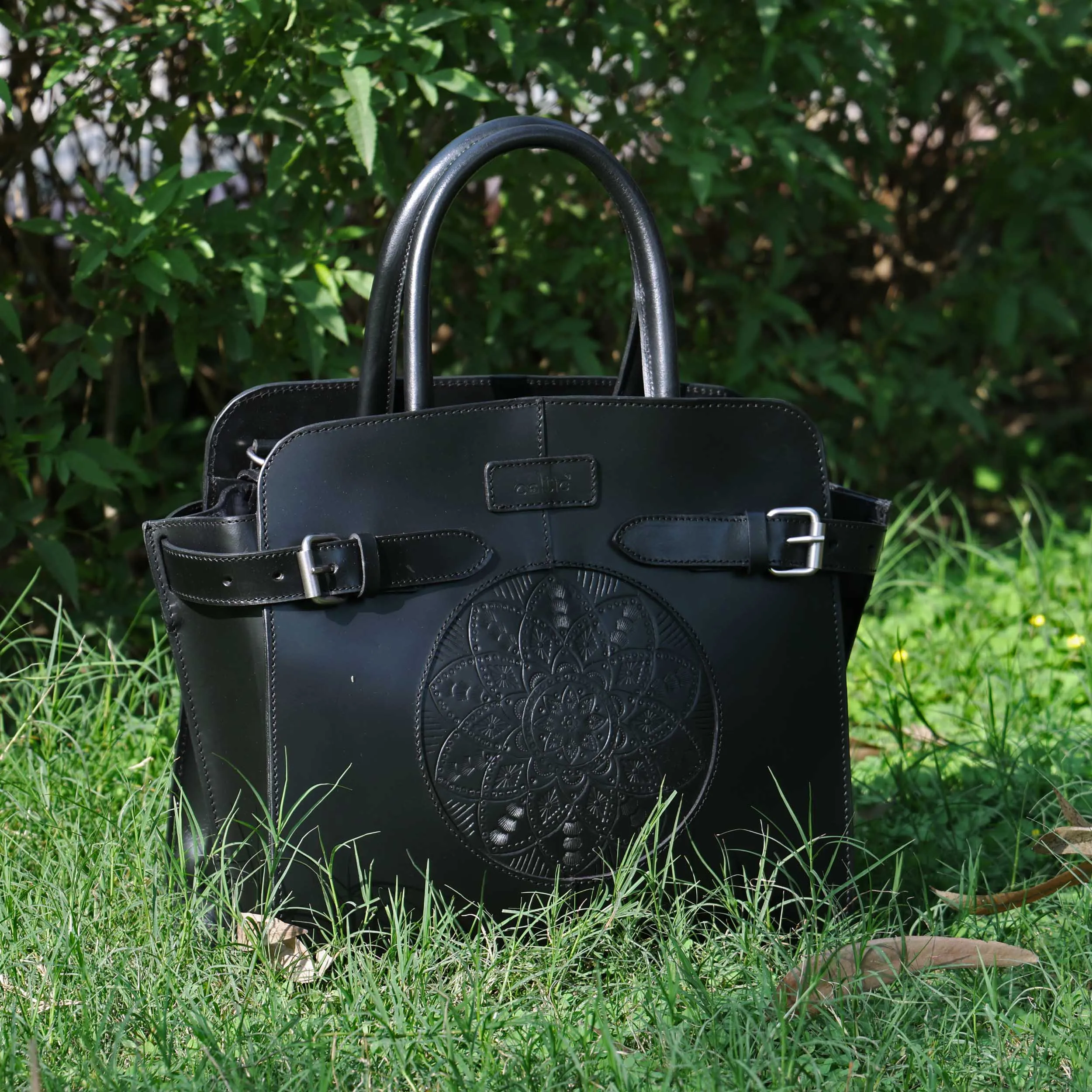 Celtic brown or black color pure leather Shoulder bag for girls and women with glorious design | Party wear.  Art: BG-1555