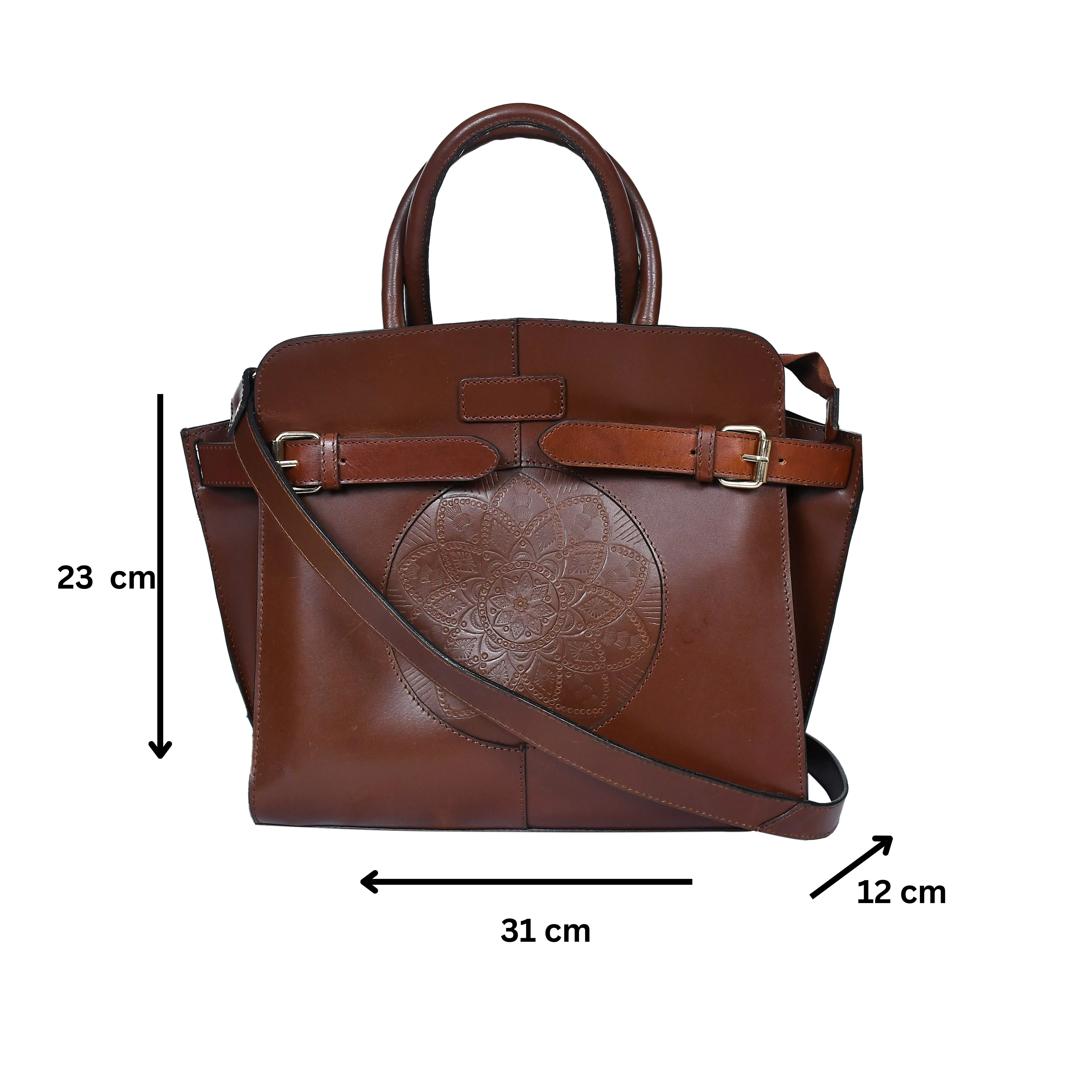 Celtic brown or black color pure leather Shoulder bag for girls and women with glorious design | Party wear.  Art: BG-1555