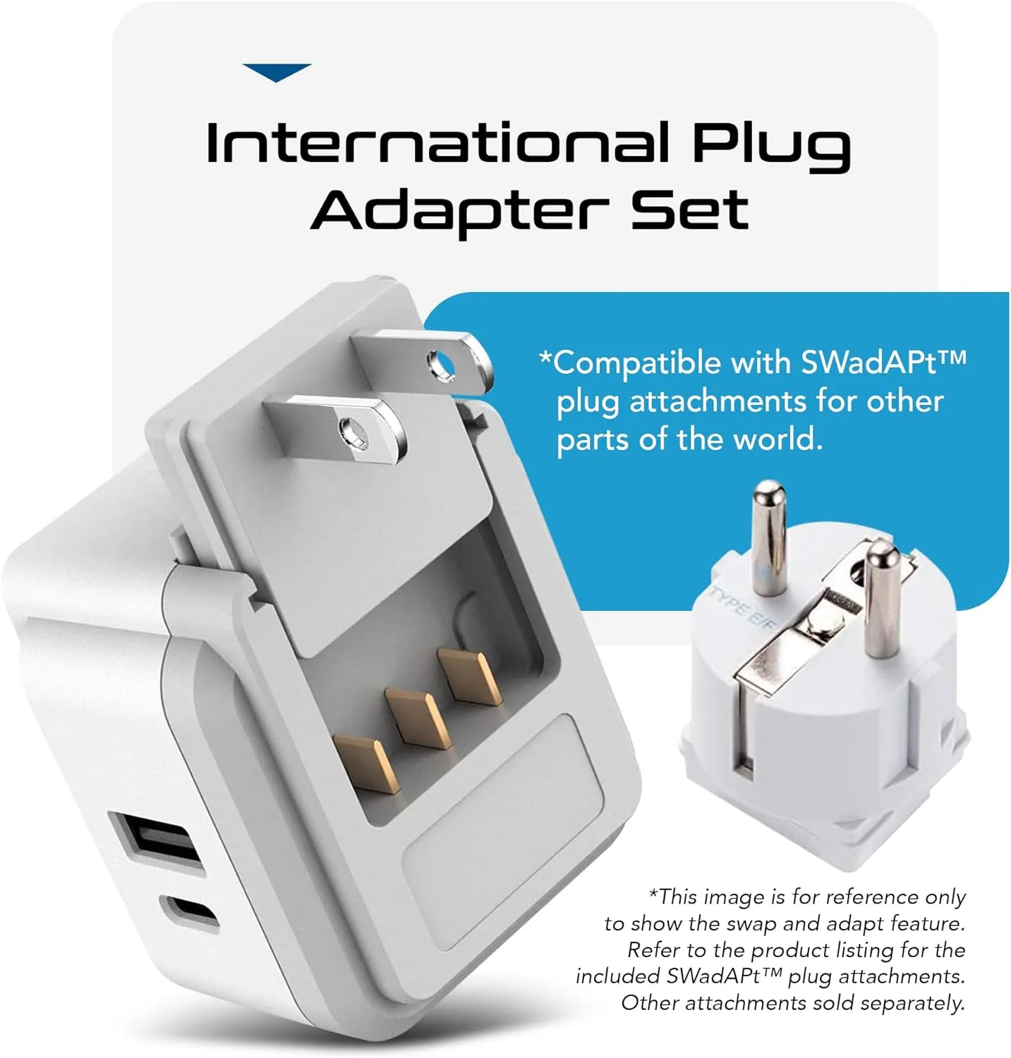 Ceptics International Power Plug Adapter Travel Set, 20W PD & QC, Safe Dual USB & USB-C 3.1A - 2 USA Outlet - Compact - Use Europe, Asia, Africa In Worldwide - Includes 13 Type SWadAPt Attachments