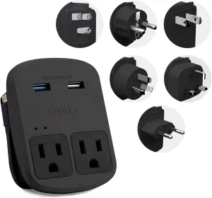 Ceptics World Travel Adapter Kit - QC 3.0 Dual USB   Dual US Outlets, Surge Protection, Perfect For Europe, UK, China, Australia, Japan, Perfect For Laptop, Cell Phones, Cameras - Safe ETL - Black