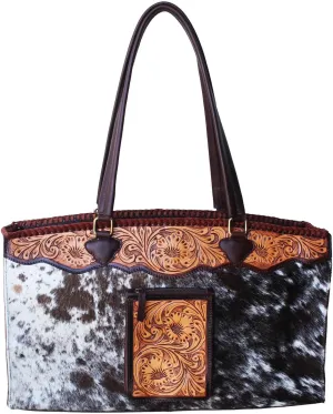 CHALLENGER Women's Western Cowhide Floral Tooled Leather Shoulder Handbag Tote 18RAH23