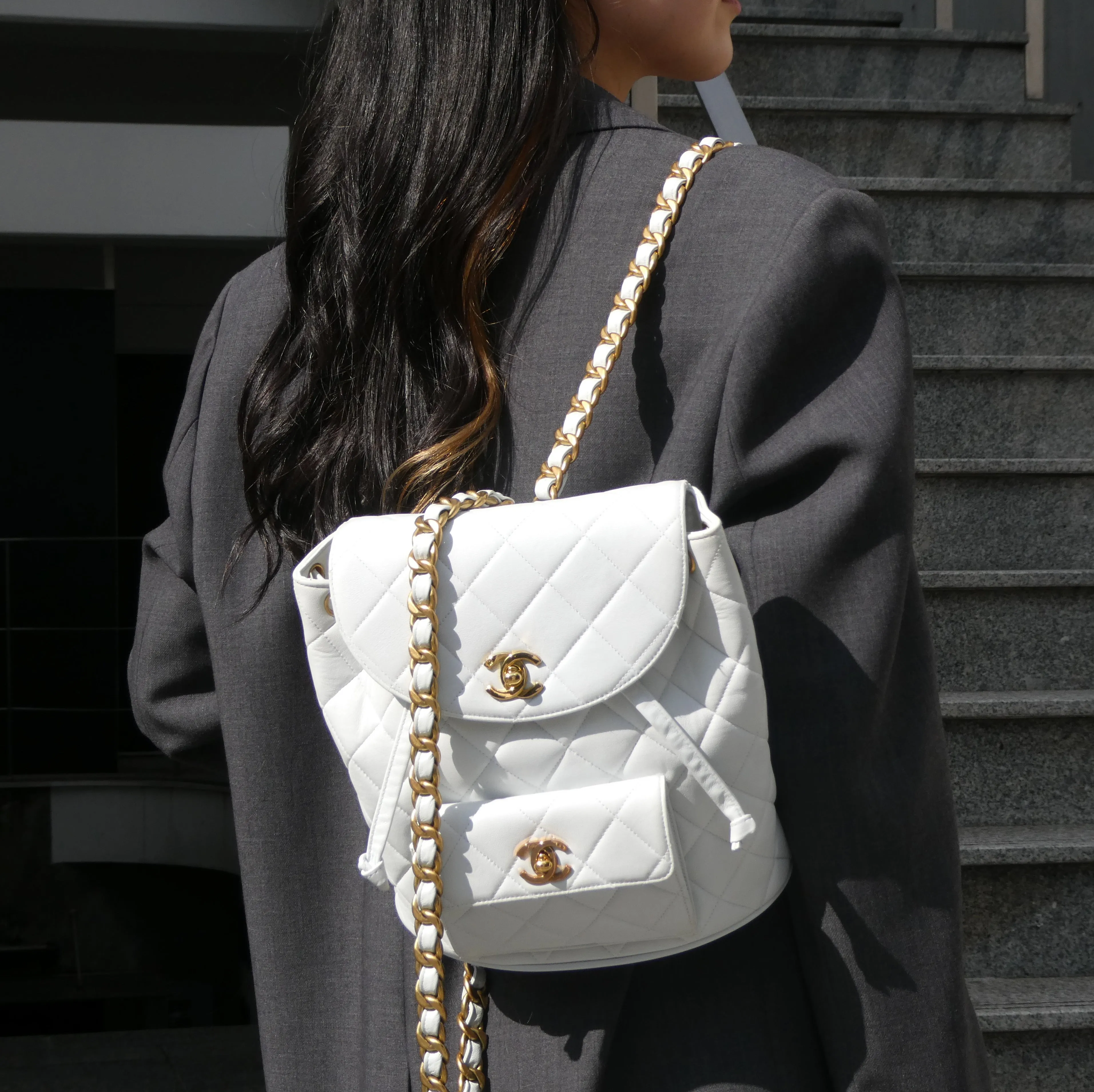 CHANEL * 1994-1996 DUMA Backpack Medium White Lambskin