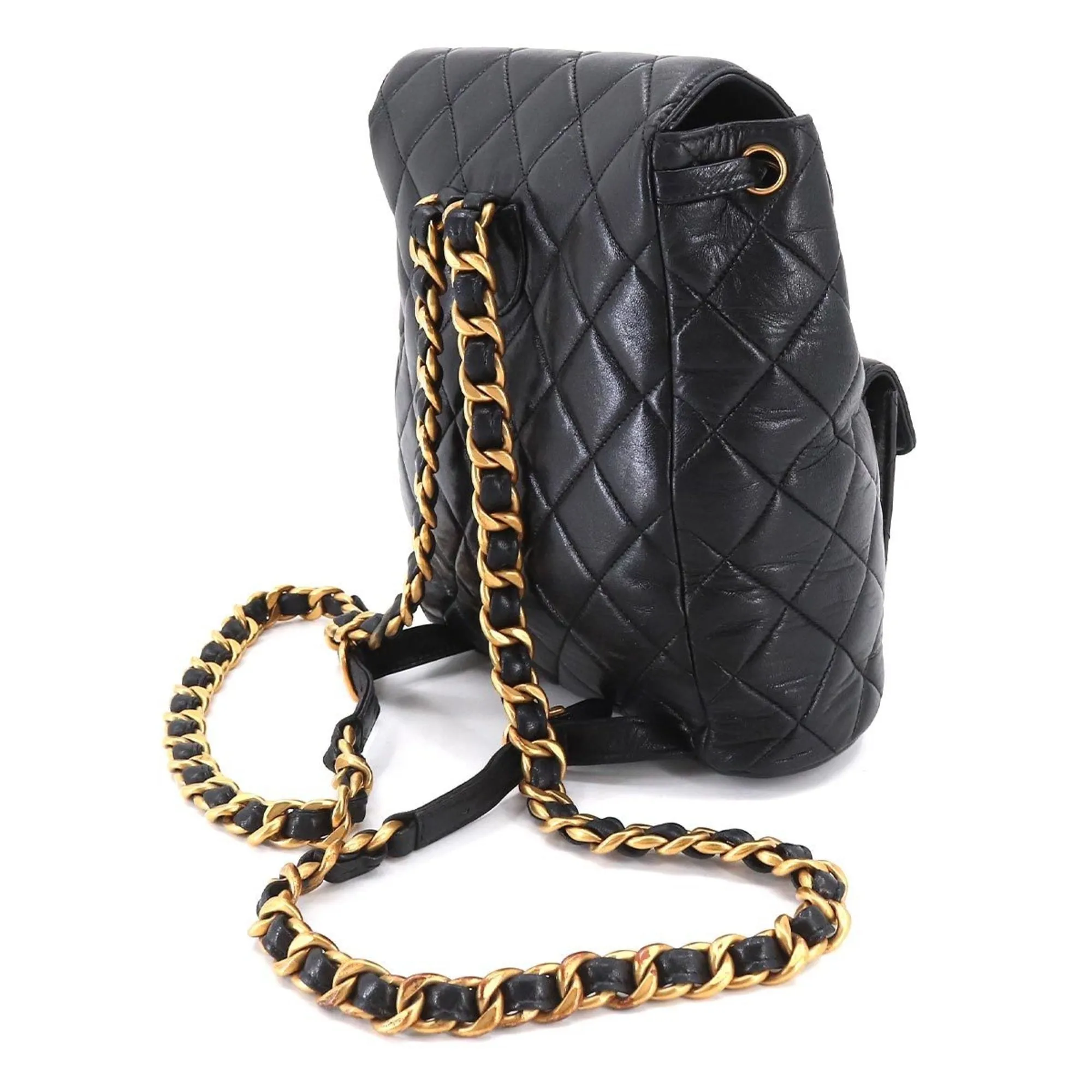 CHANEL Matelasse Chain Backpack Rucksack Leather Black Vintage Gold Hardware duma